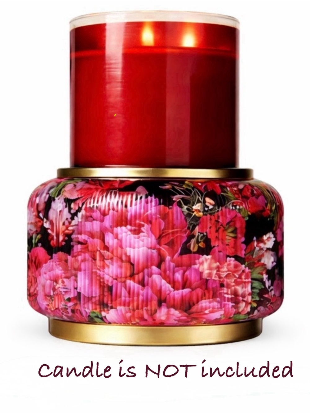 Bath & Body Works Floral Glass Candle Holder in Red and Pink with Gold Trim